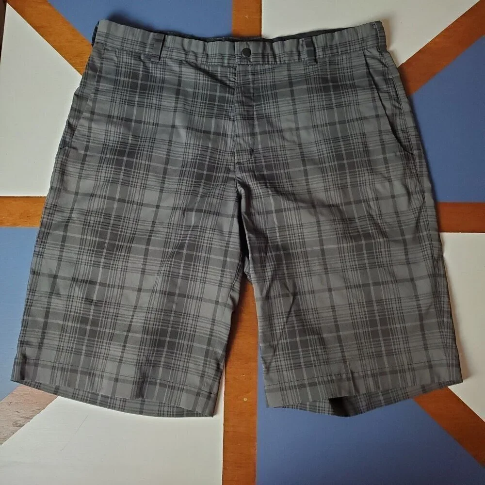 Nike Golf Shorts Mens 36 Black Gray Plaid Performance Dri Fit Stretch Athleisure